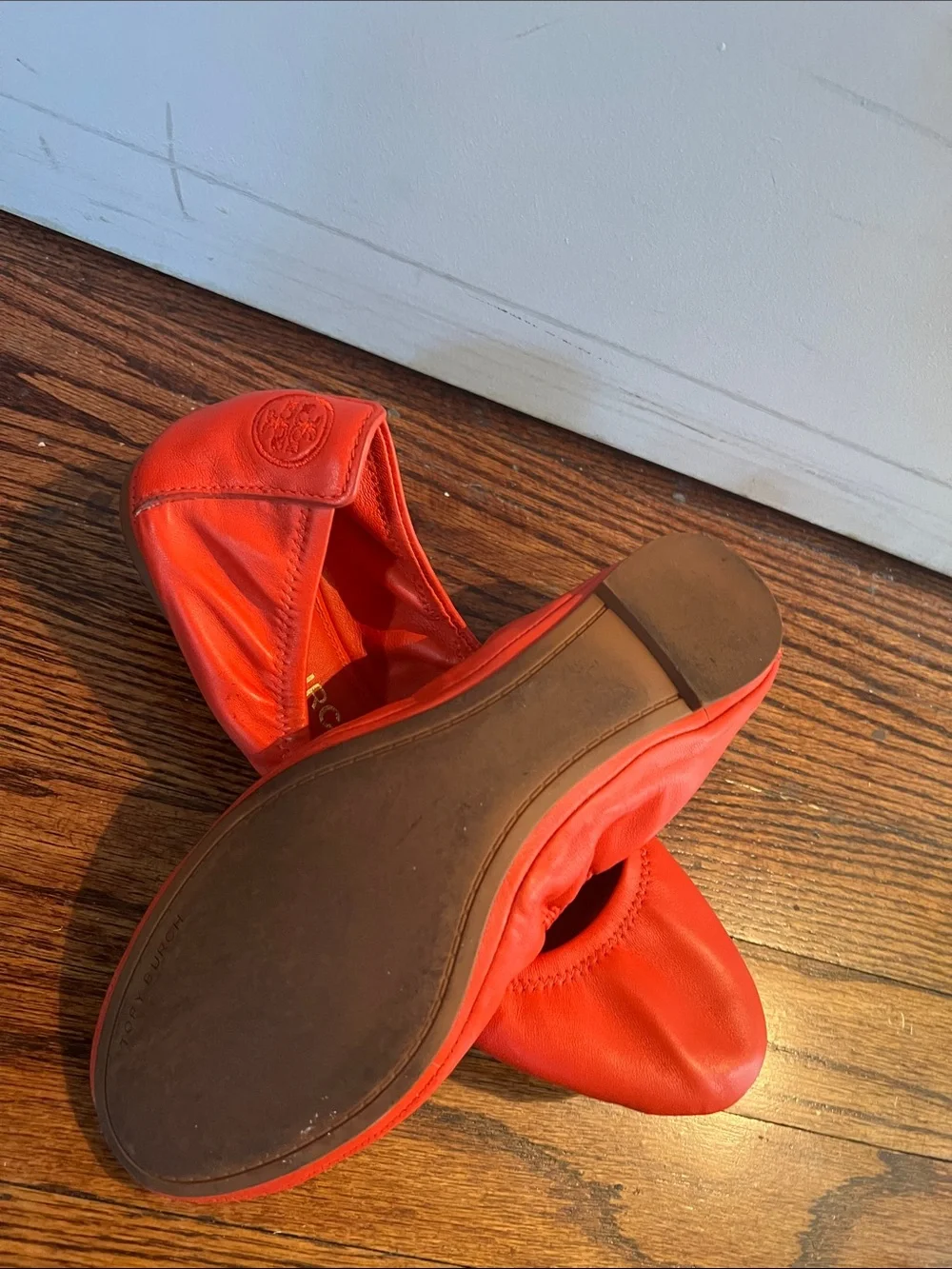 Tory Burch Bright Leather Logo Ballet Flats